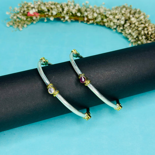 Dual Tone Gemstone Bangles in Pure 925 Silver with Gold Accents