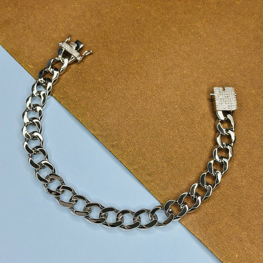 Cuban Link Bracelet in Pure 925 Silver with Paved Lock Clasp