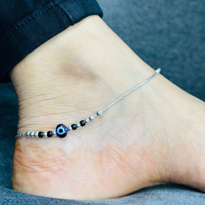 Sterling Silver Evil Eye Beaded Anklet
