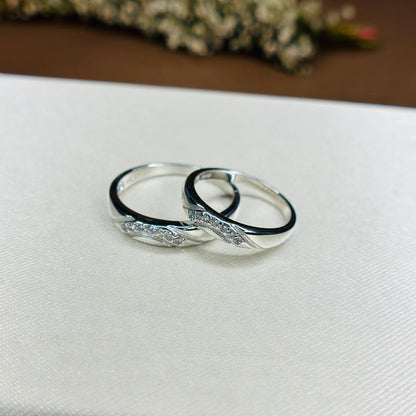 Twist Design Couple Rings in Pure 925 Silver with CZ Detailing
