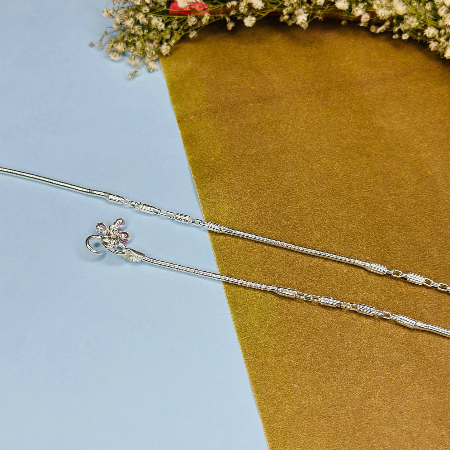 Sterling Silver Textured Barrel Link Anklet