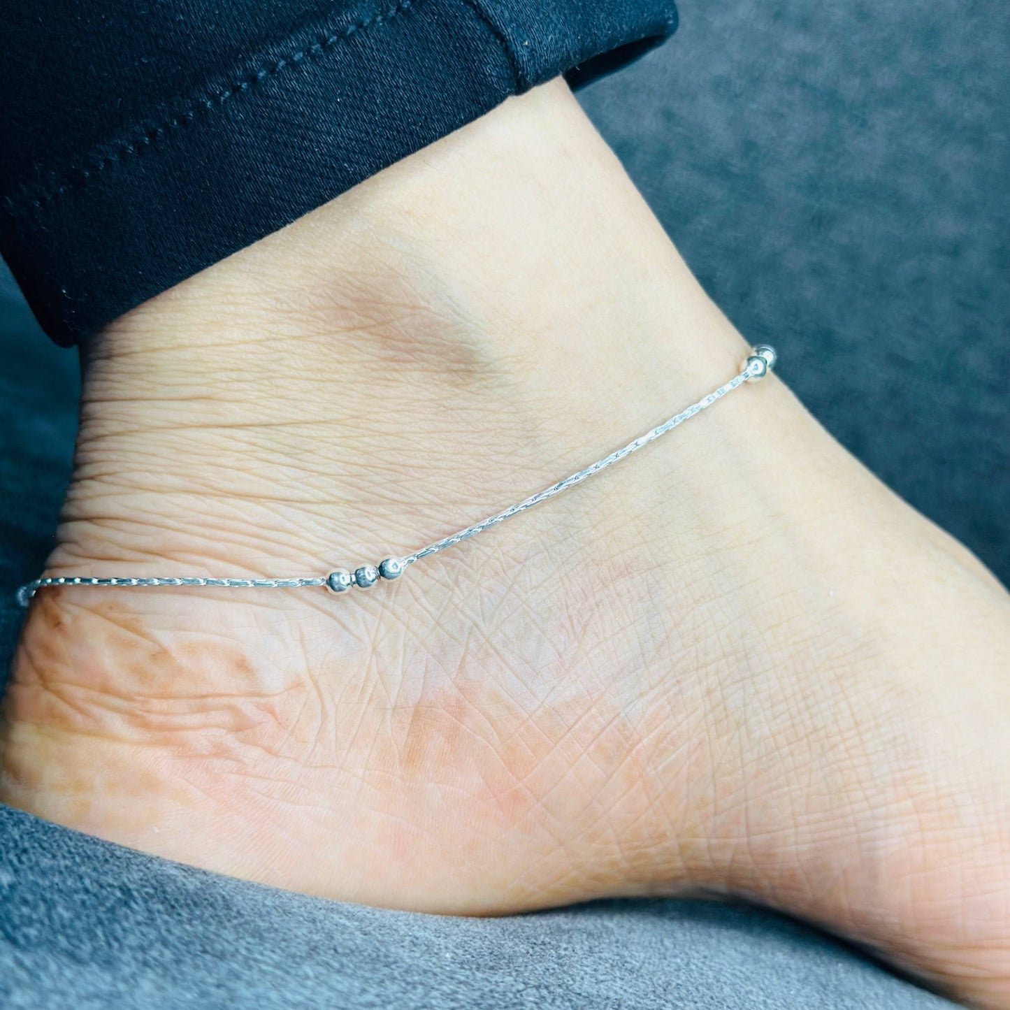 Sterling Silver Minimal Beaded Anklet