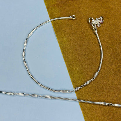 Sterling Silver Textured Barrel Link Anklet