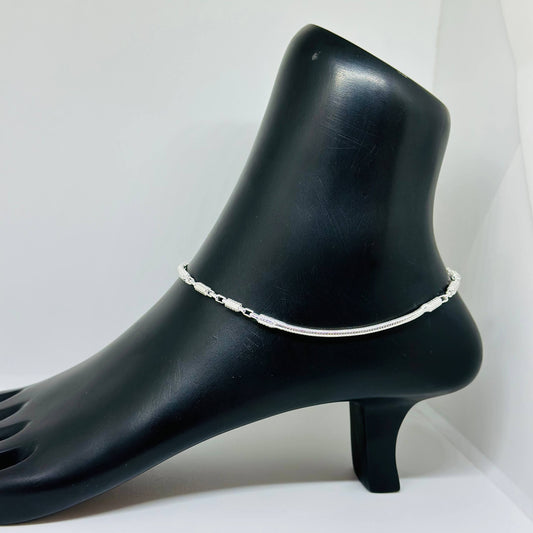 Sterling Silver Textured Barrel Link Anklet