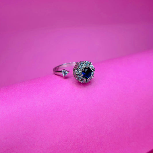 925 Sterling Silver Halo Adjustable Ring (Available in Blue, White & Green)