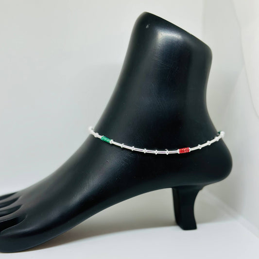 Sterling Silver Red & Green Enamel Tube Anklet