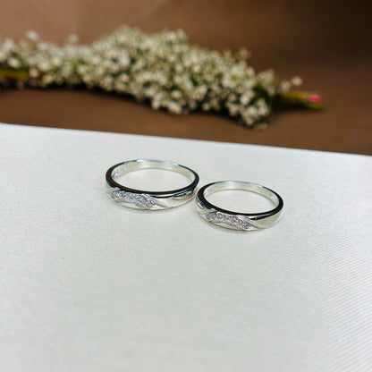 Twist Design Couple Rings in Pure 925 Silver with CZ Detailing