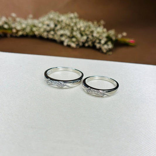 Twist Design Couple Rings in Pure 925 Silver with CZ Detailing