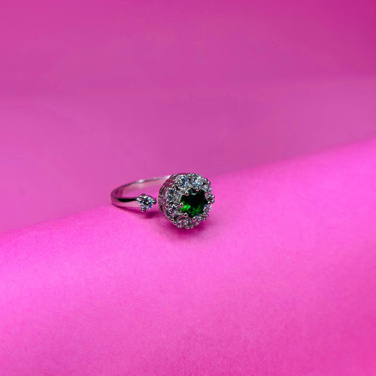 925 Sterling Silver Halo Adjustable Ring (Available in Blue, White & Green)