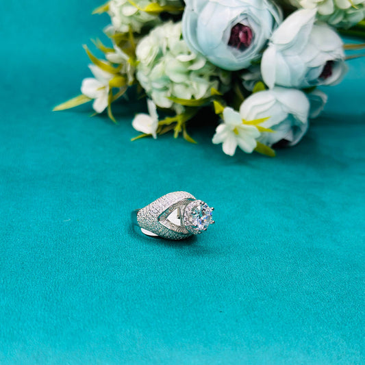 925 Sterling Silver Halo Crown Solitaire Ring