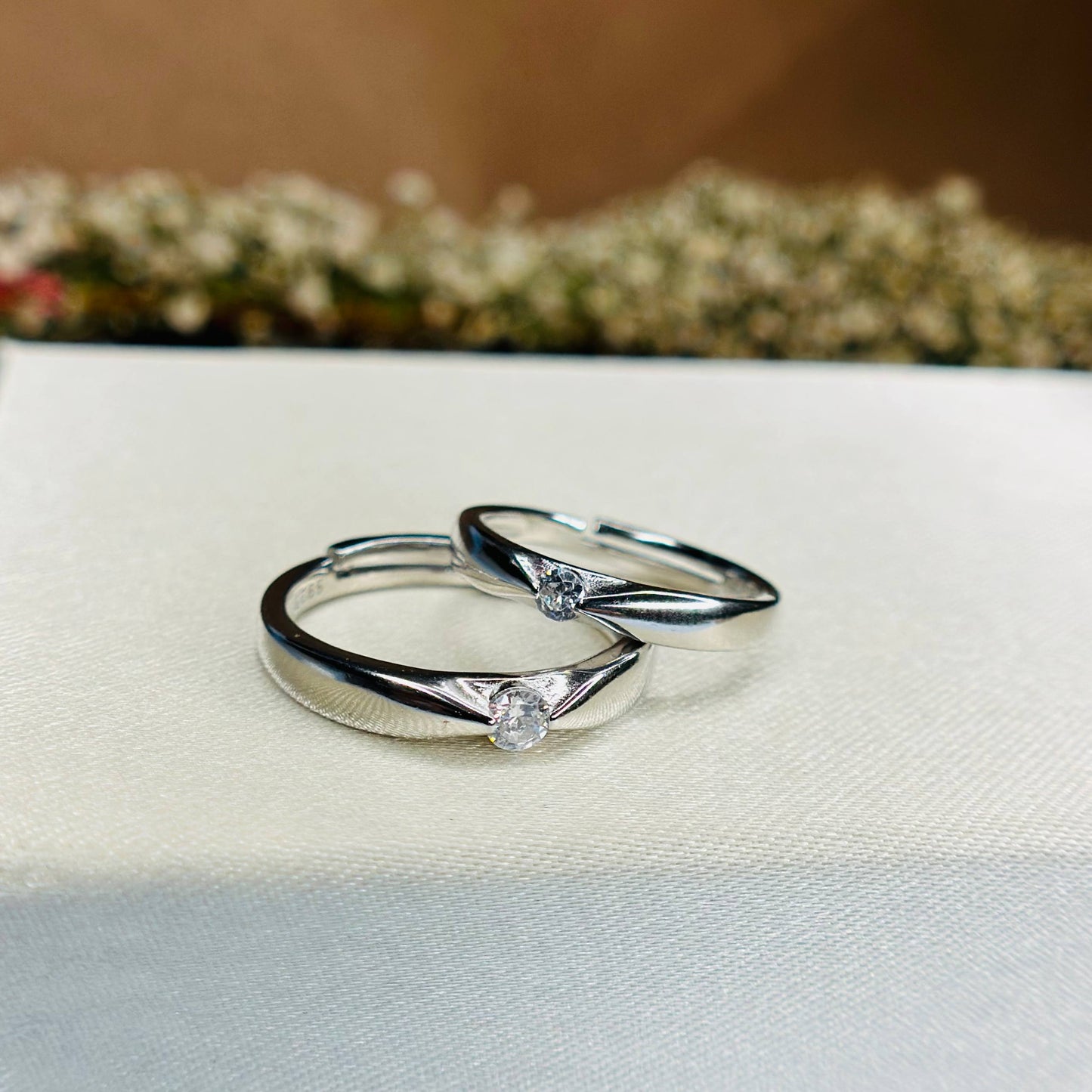 Classic Couple Rings in Pure 925 Silver with CZ Accent