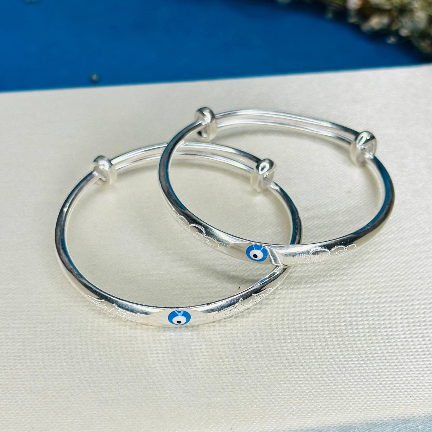 100 %Pure Silver Kids Kada with Evil Eye Design