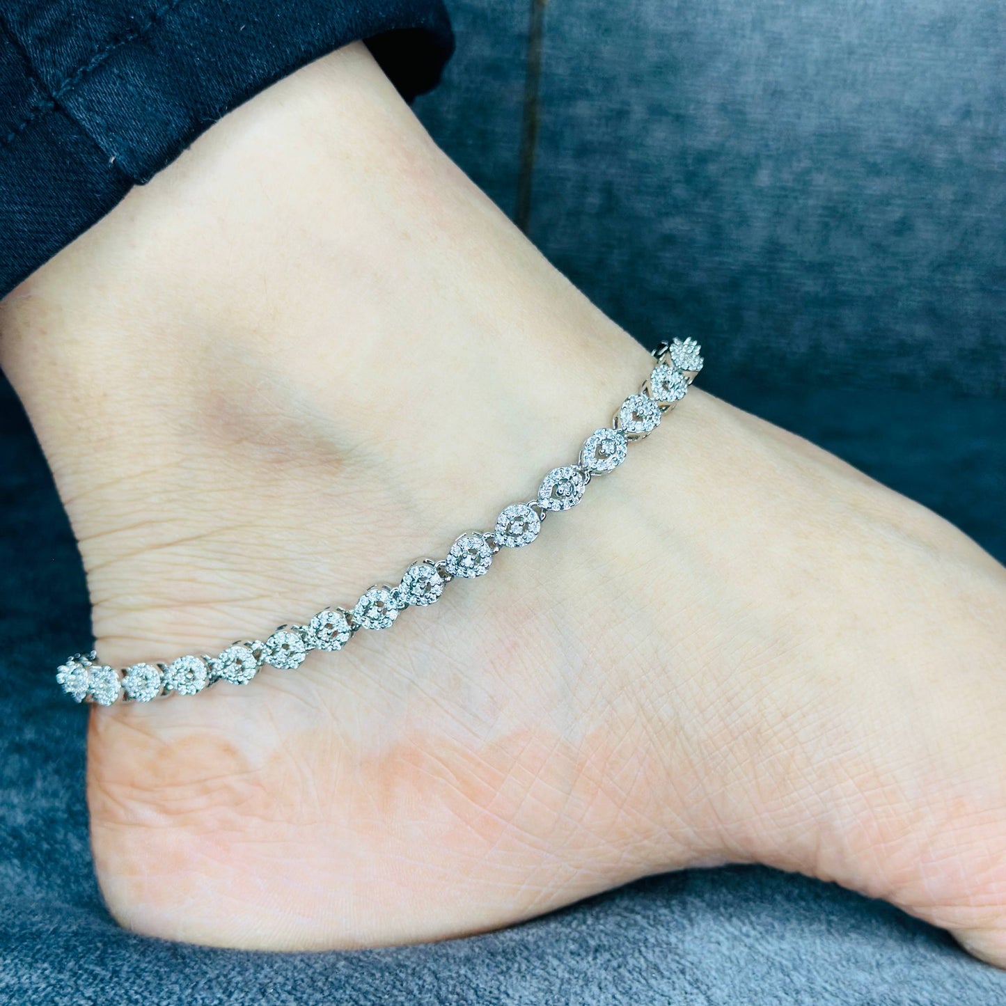 925 Silver Zircon Tennis Style Anklet