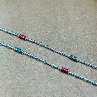 Sterling Silver Red & Green Enamel Tube Anklet
