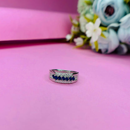 925 Sterling Silver Blue & White Stone Band Ring