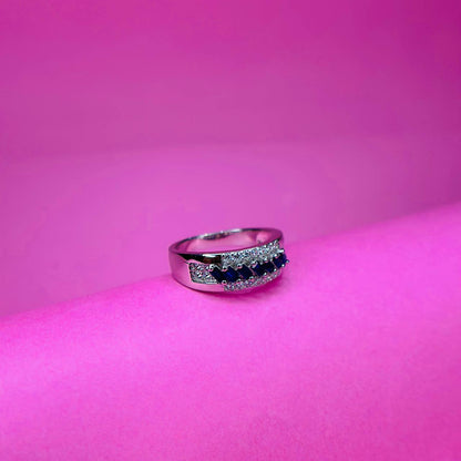 925 Sterling Silver Blue & White Stone Band Ring