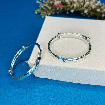 100 %Pure Silver Kids Kada with Evil Eye Design