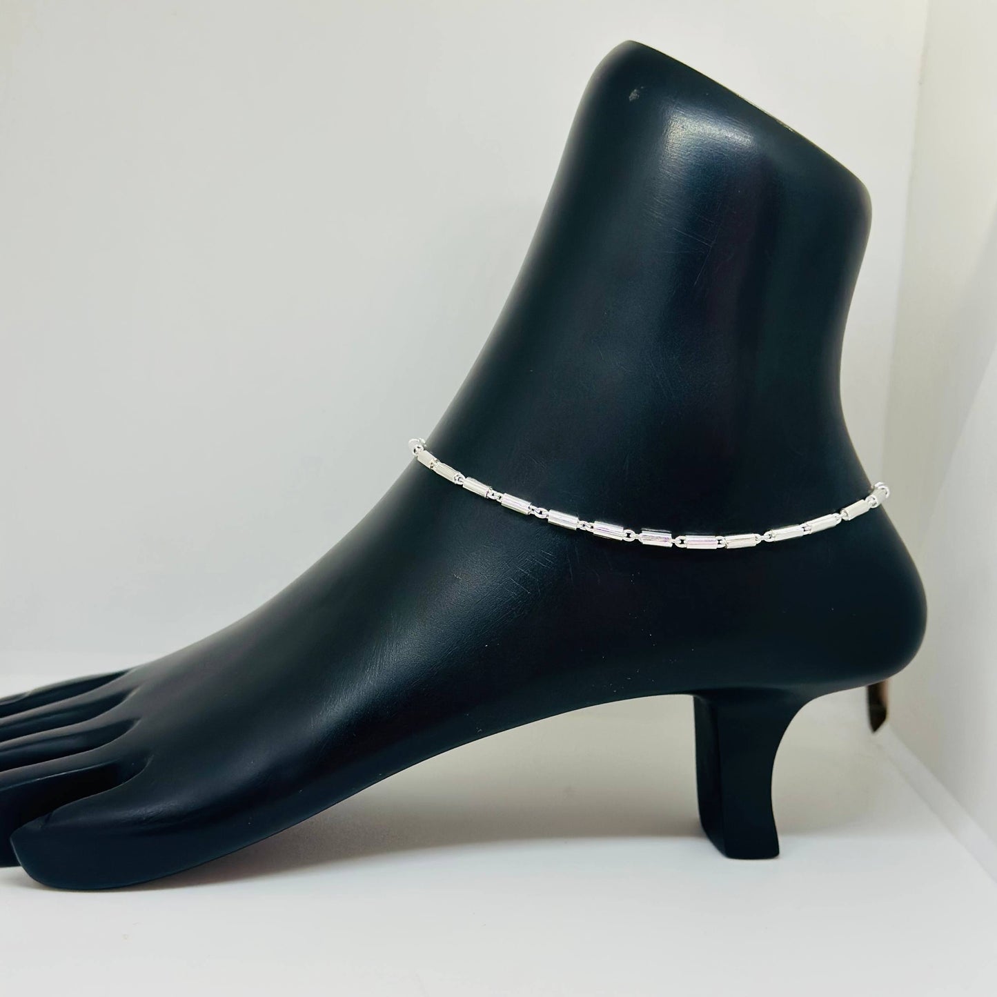 Sterling Silver Cylinder Link Anklet