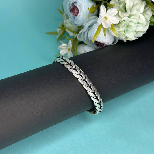 Sterling Silver Braided Leaf Design Men’s Kada