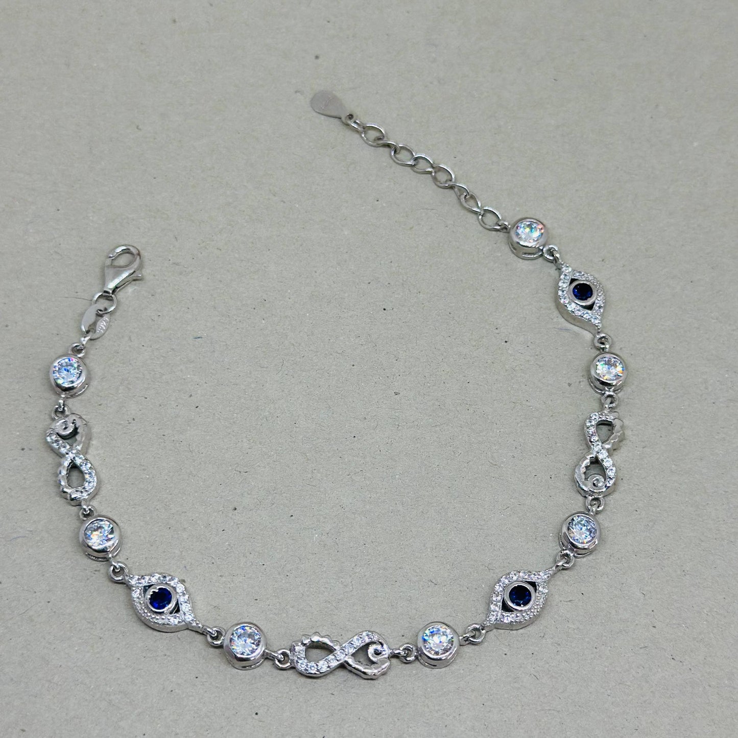 925 Sterling Silver Infinity & Evil Eye Bracelet with CZ Stones