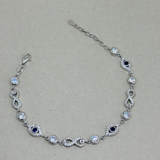 925 Sterling Silver Infinity & Evil Eye Bracelet with CZ Stones