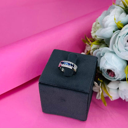 925 Sterling Silver Blue & White Stone Band Ring