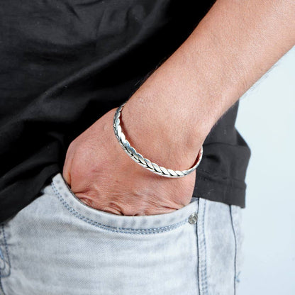 Sterling Silver Braided Leaf Design Men’s Kada