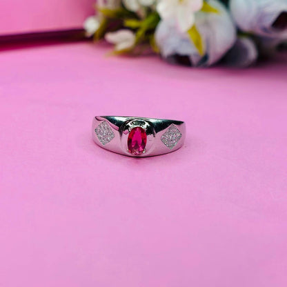 925 Sterling Silver Red Stone Men’s Band Ring