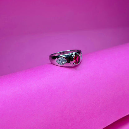 925 Sterling Silver Red Stone Men’s Band Ring