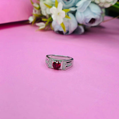 925 Sterling Silver Red Stone Men’s Statement Ring