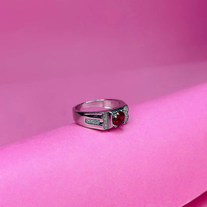 925 Sterling Silver Red Stone Men’s Statement Ring