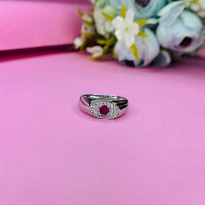 925 Sterling Silver Red Stone Oval Halo Men’s Ring
