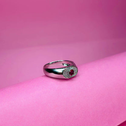 925 Sterling Silver Red Stone Oval Halo Men’s Ring
