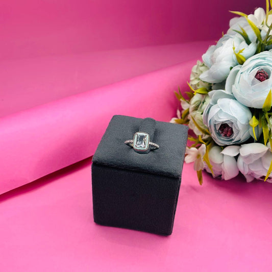 925 Sterling Silver Cushion-Cut Crystal Ring