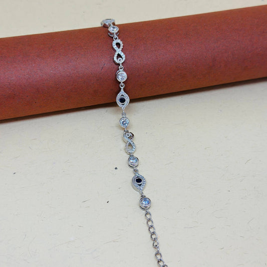 925 Sterling Silver Infinity & Evil Eye Bracelet with CZ Stones