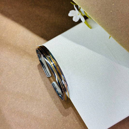 Silver Two-Tone Dual Line Open Kada