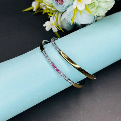 Silver Dual Tone Kada with CZ & Ruby Accents