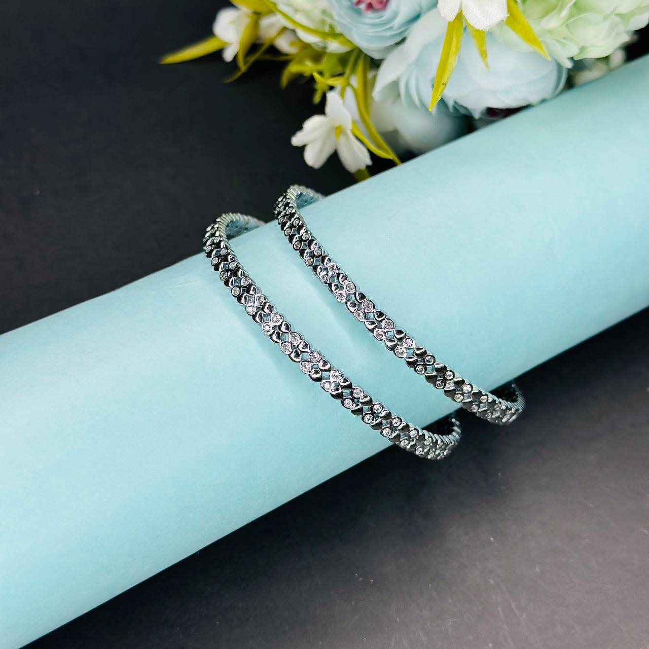 925 Silver Floral Pattern Bangles