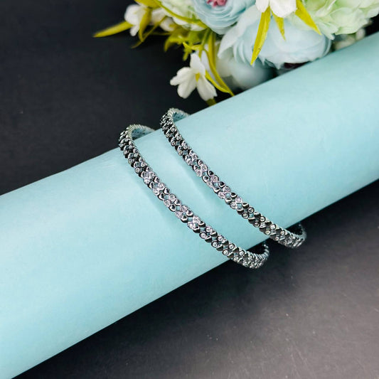 925 Silver Floral Pattern Bangles