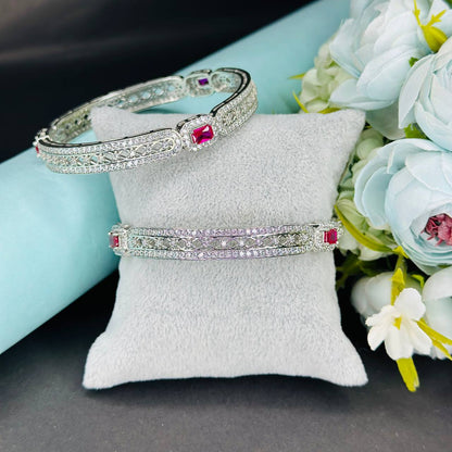 Royal Ruby-CZ Silver-Plated Designer Bangles