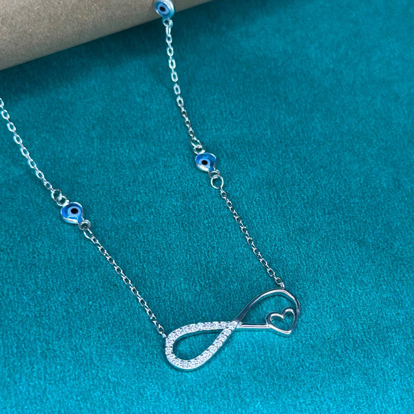 Eternal Heart Evil Eye Silver Necklace
