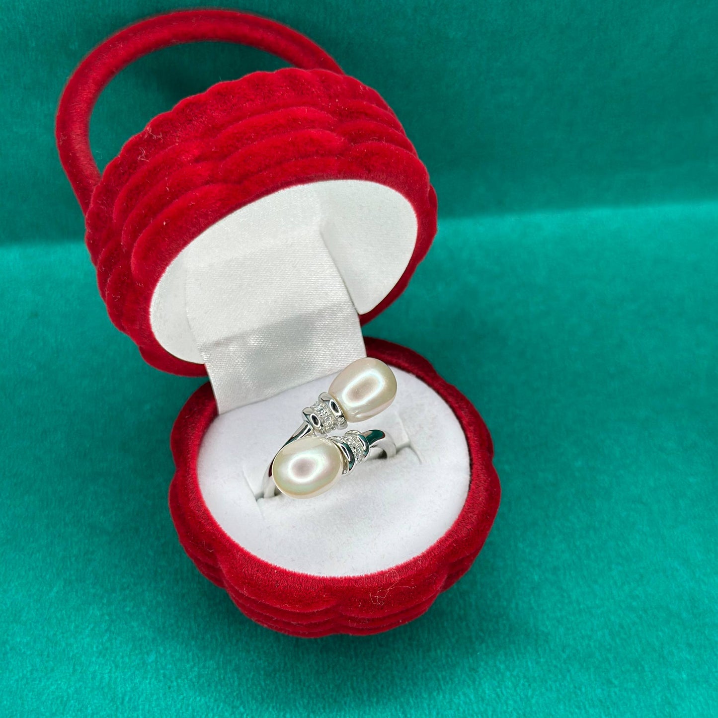 925 Silver Twin Drop Pearl Ring