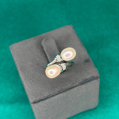 925 Silver Twin Drop Pearl Ring