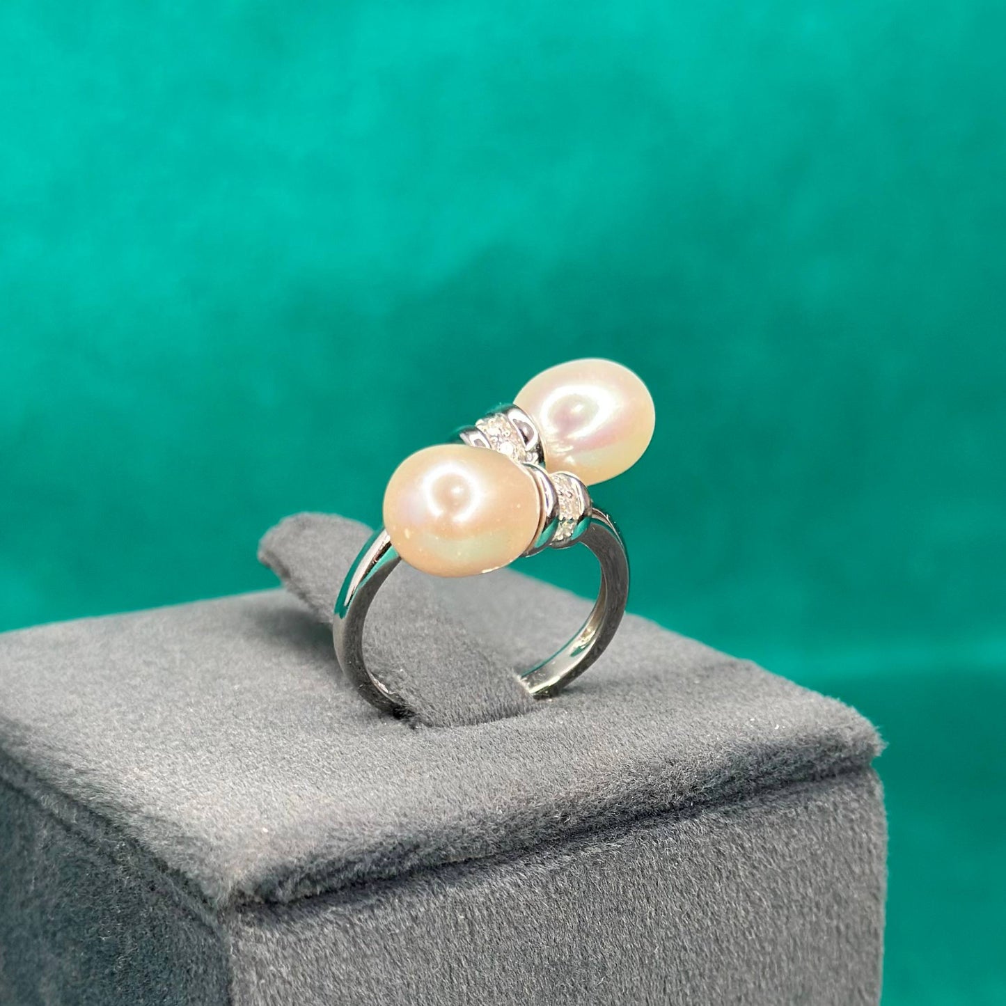 925 Silver Twin Drop Pearl Ring