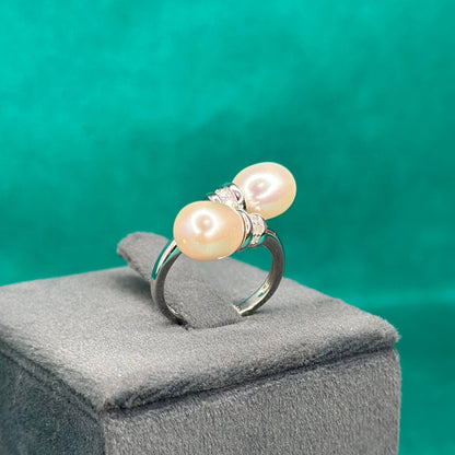 925 Silver Twin Drop Pearl Ring