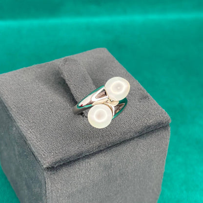 925 Silver Twin Pearl Open Ring
