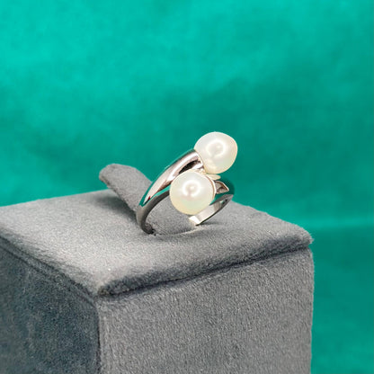 925 Silver Twin Pearl Open Ring