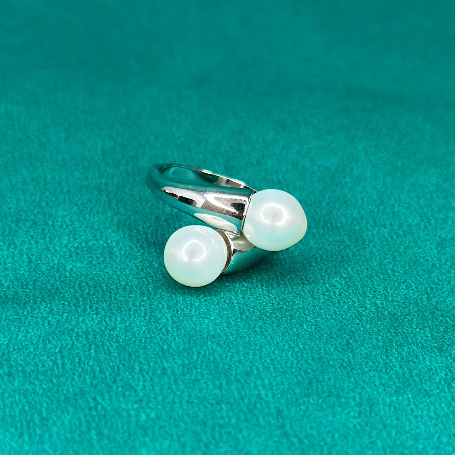925 Silver Twin Pearl Open Ring
