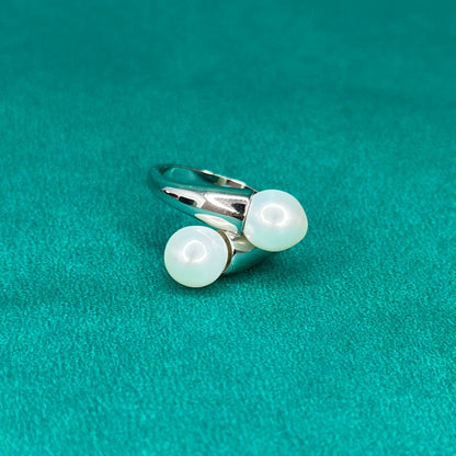 925 Silver Twin Pearl Open Ring