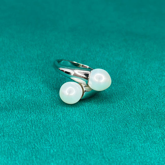 925 Silver Twin Pearl Open Ring